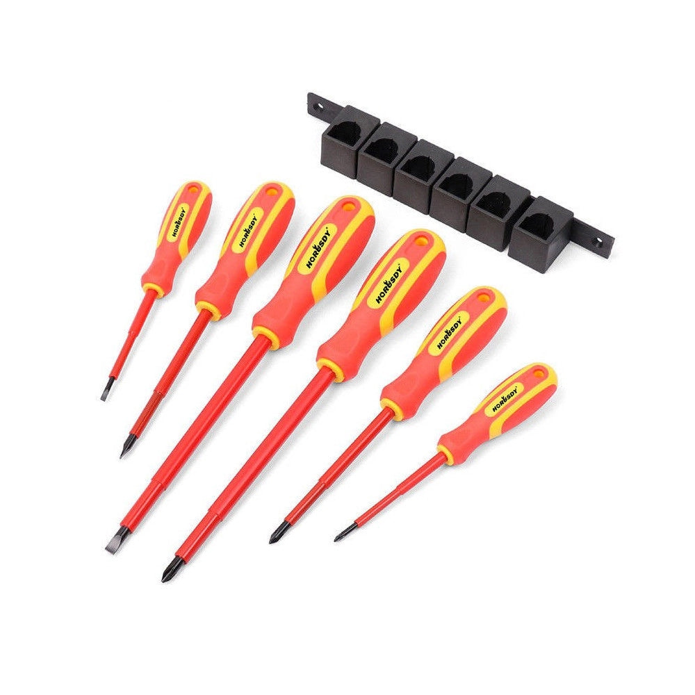 Trade Shop - Set 6 Cacciaviti Cacciavite Croce E Taglio Isolanti Con Punte Magnetiche -