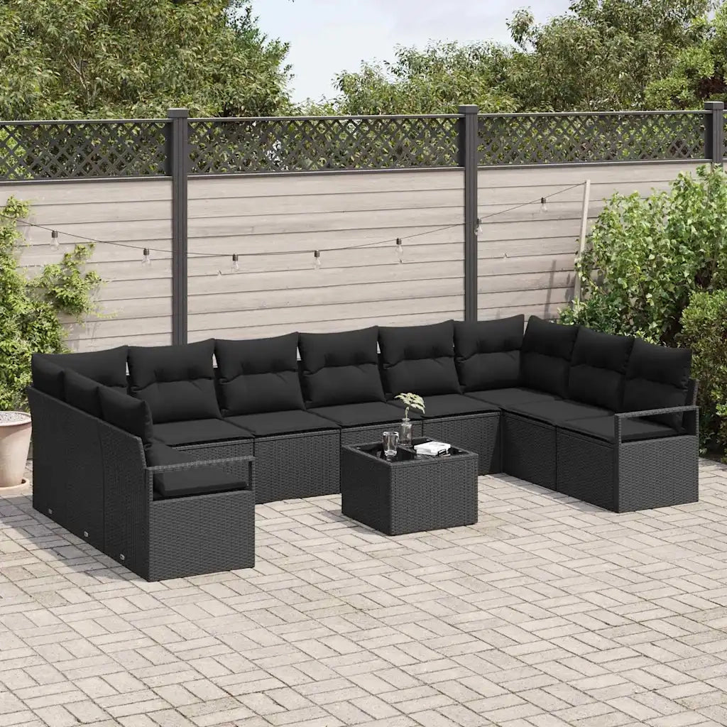 Set di divani con cuscino 11 pcs Nero polyrattan
