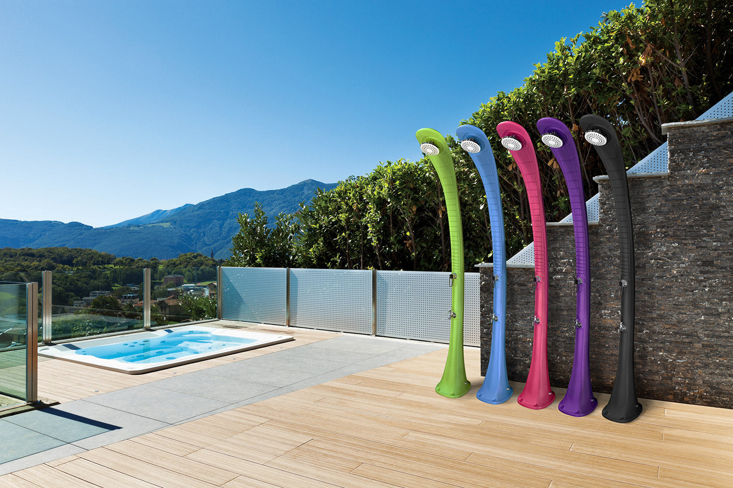 Doccia Solare da Giardino 32L Miscelatore e Lavapiedi Blu