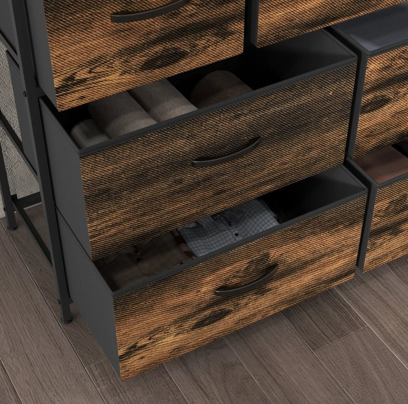 Cassettiera 98x29x85 cm con 7 cassetti pieghevoli; struttura in acciaio; poliestere marrone