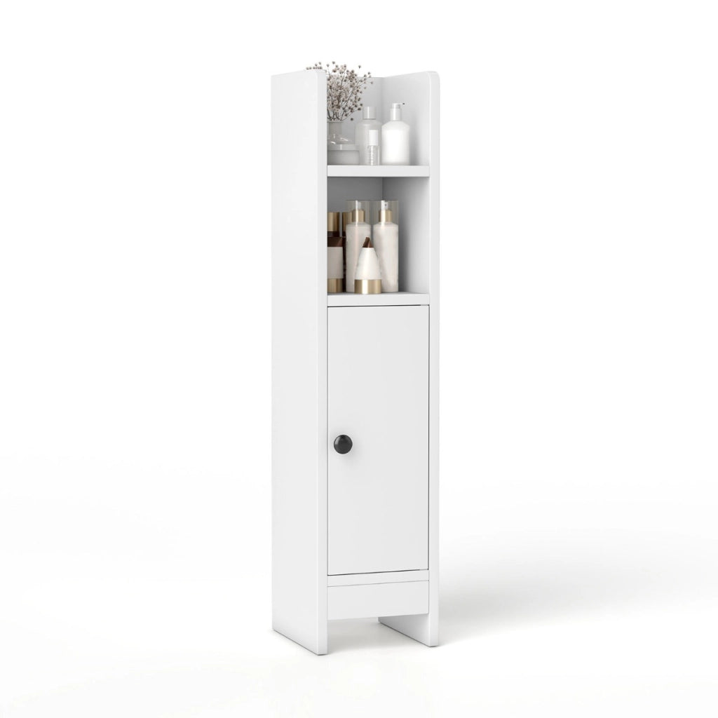 Piccolo mobile da terra per angoli con porta e ripiani regolabili-Ripostiglio da bagno per porta carta igienica Bianco