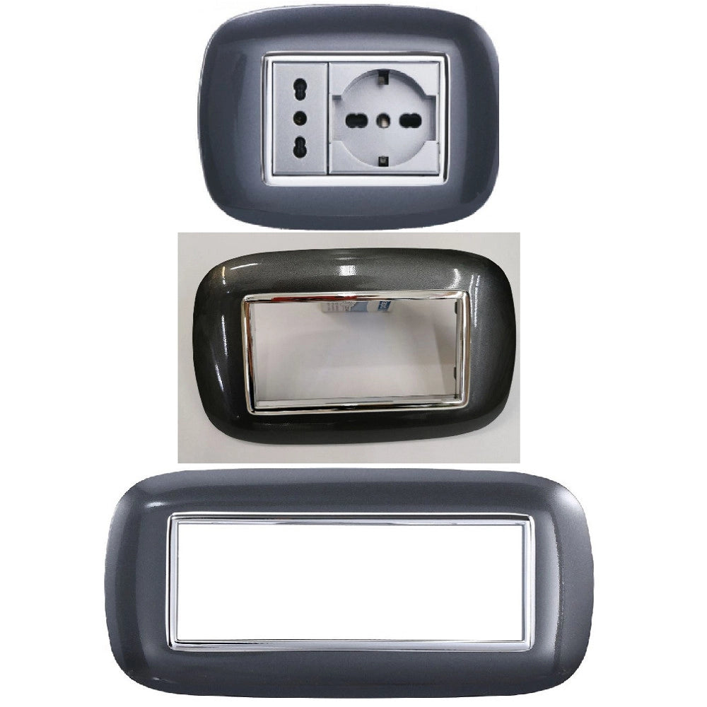 Trade Shop - Placca Oval 3 4 6 Moduli Acciaio Scuro Compatibile Con Bticino Axolute -