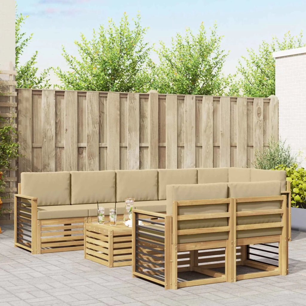 Set di divani da esterno 9 pcs Bianco e Beige 59 x 59 x 37 cm
