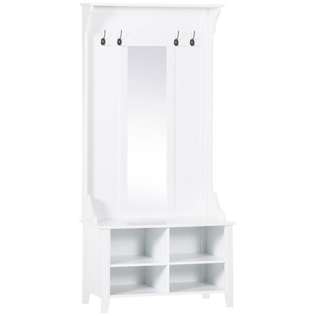 Appendiabiti Attaccapanni da Terra con Specchio Scarpiera 4 Ganci Legno 80x40x170cm Bianco