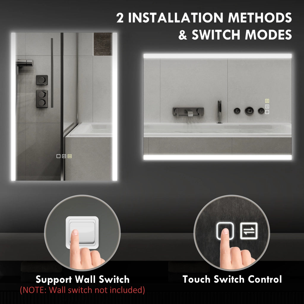 Specchio Bagno da Parete con Luce LED a 3 Colori 70x50x3 cm in Vetro Temperato Argento