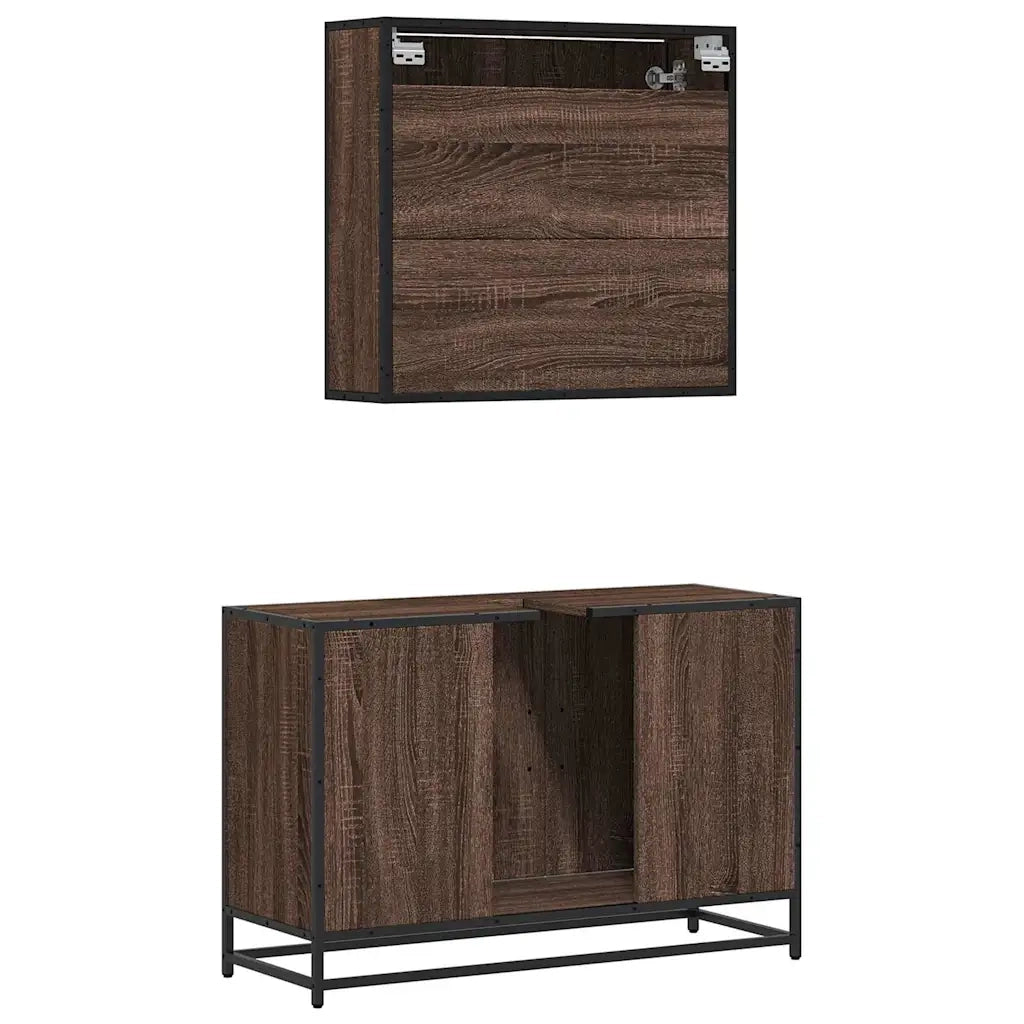 Set Mobili da Bagno 2 pz Rovere Marrone in Legno Multistrato