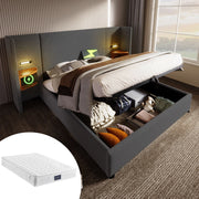 LETTO Contenitore 160x200 cm Grigio in lino con materasso incluso