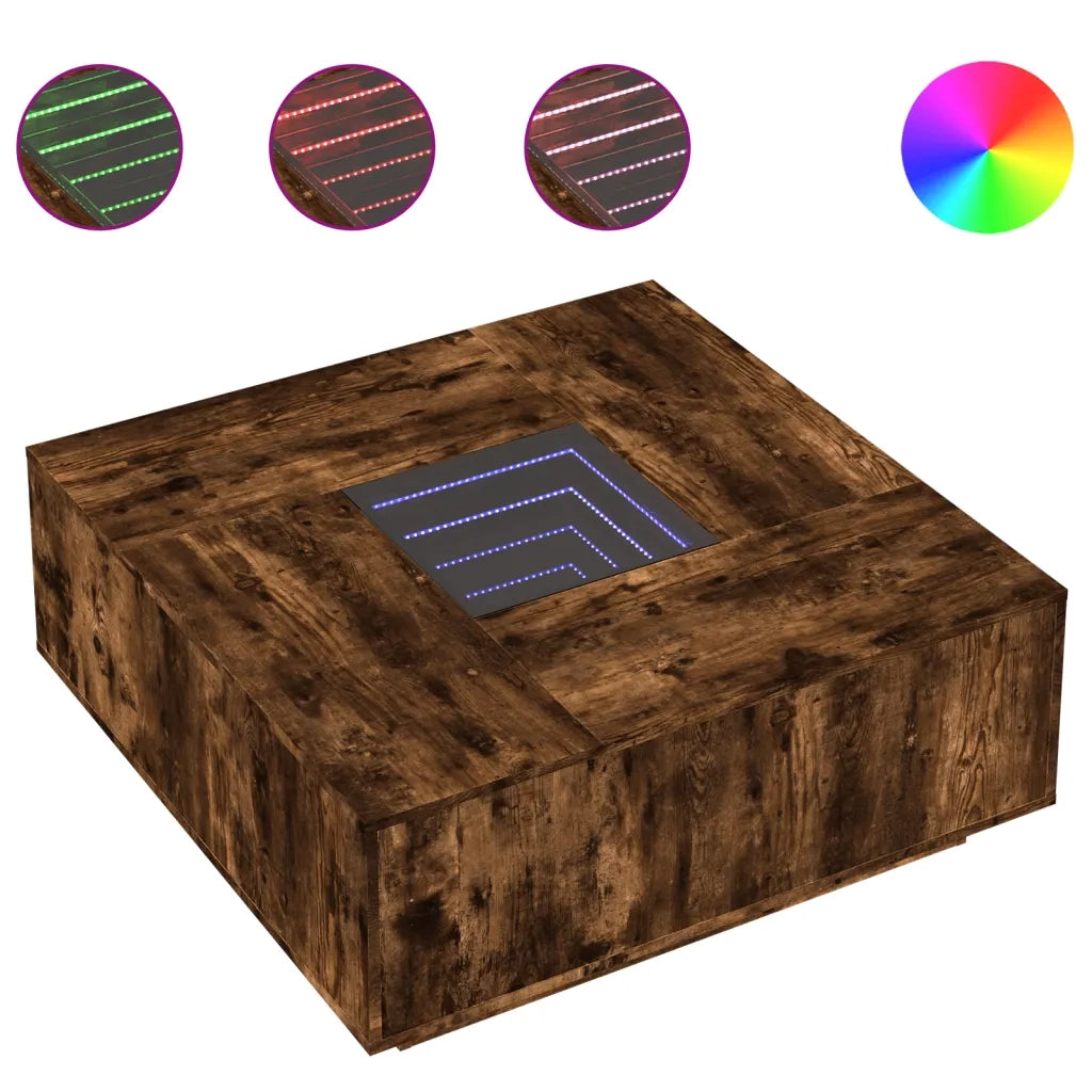 Tavolino da Salotto con LED Infinity Rovere Fumo 100x100x40 cm 3284046