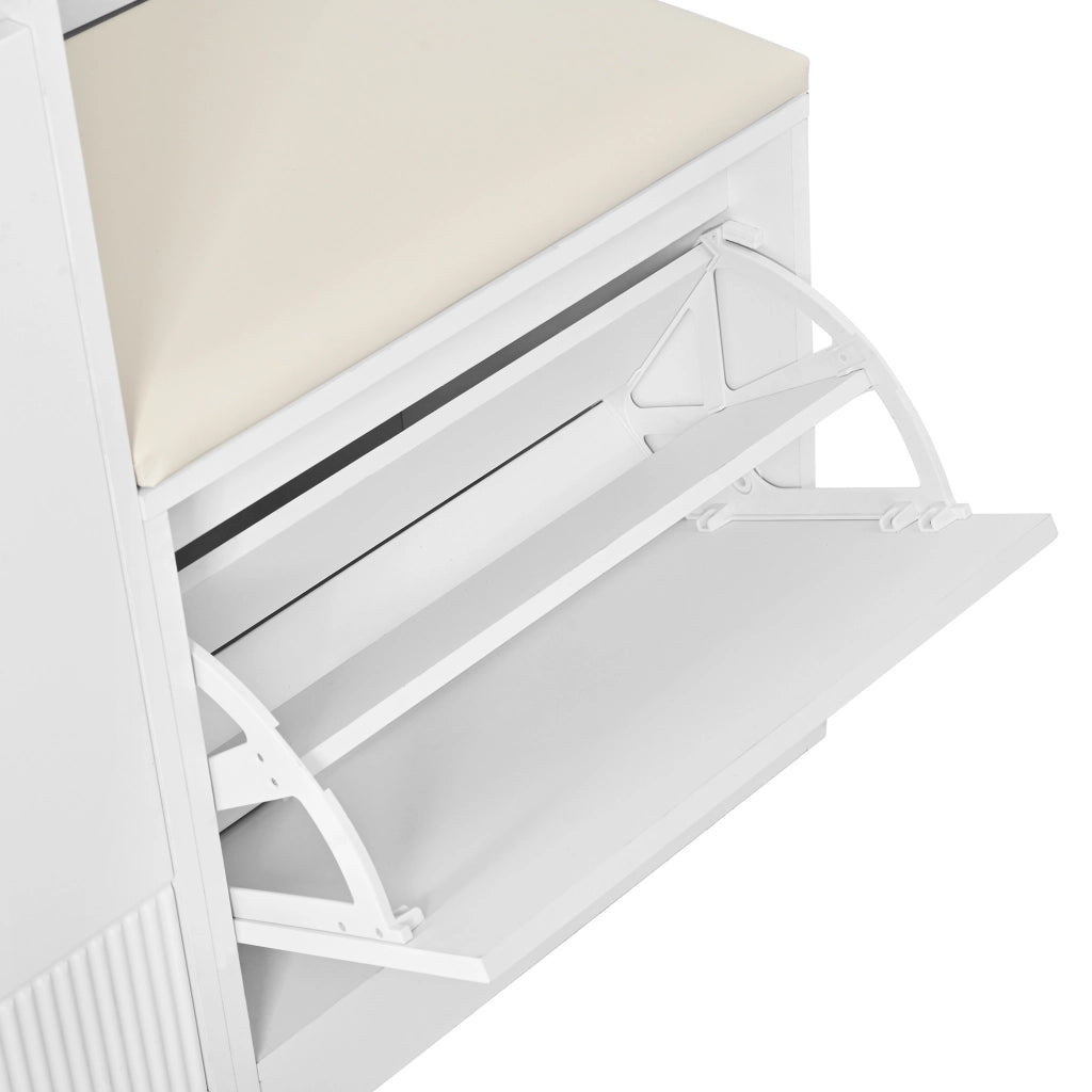 Mobile ingresso con scarpiera; specchio e illuminazione LED - per ingresso - 105×38×190 cm - bianco