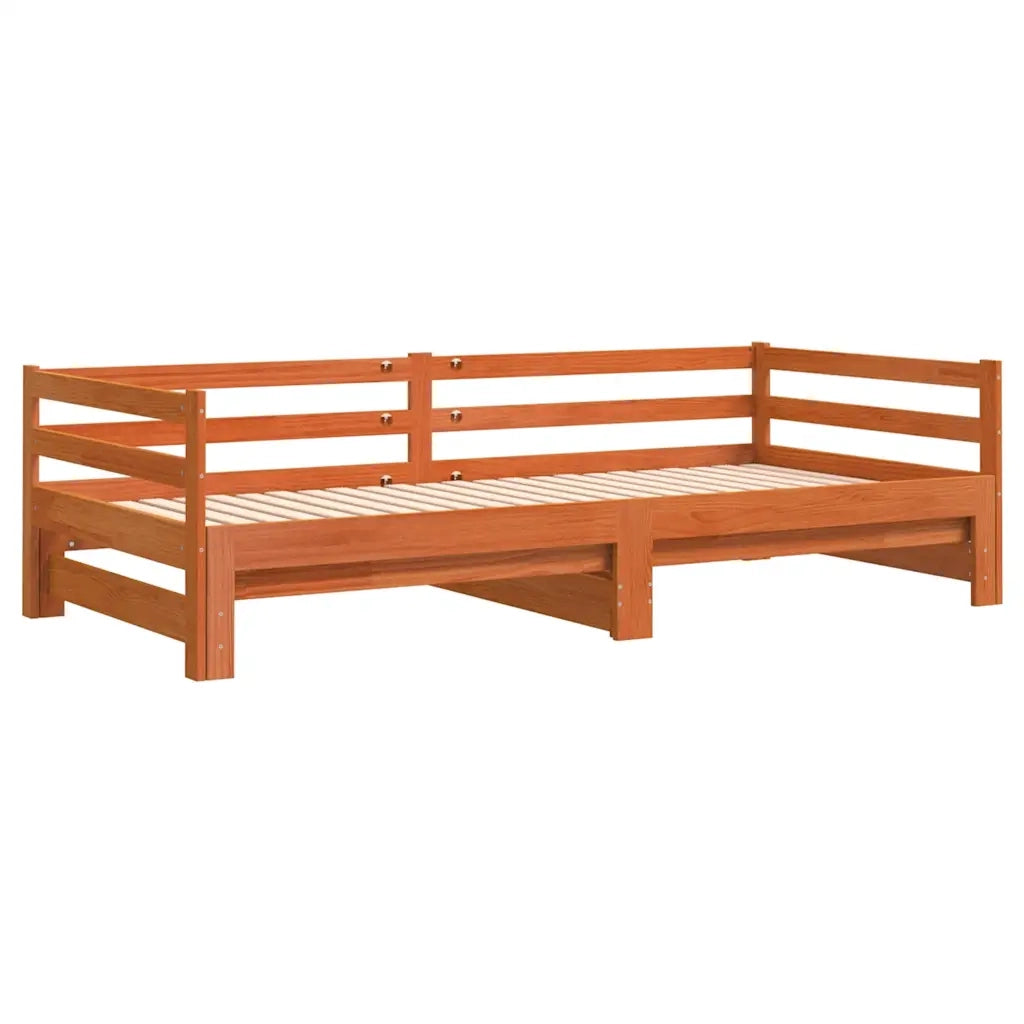 Divano con Letto Estraibile Marrone Cera 80x200cm Massello Pino