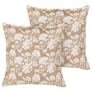 Set di 2 cuscini in cotone beige e bianco decorativi fatti a mano con stampa floreale quadrati 45 x 45 cm federa rimovibile