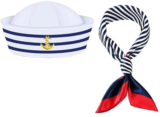 Costume da Marina con Cappuccio - Disegno a Strisce - Blu Marino/Bianco - Realizzato in Poliestere di Alta Qualità - Sostenibile e Comodo - Uniforme da Marina