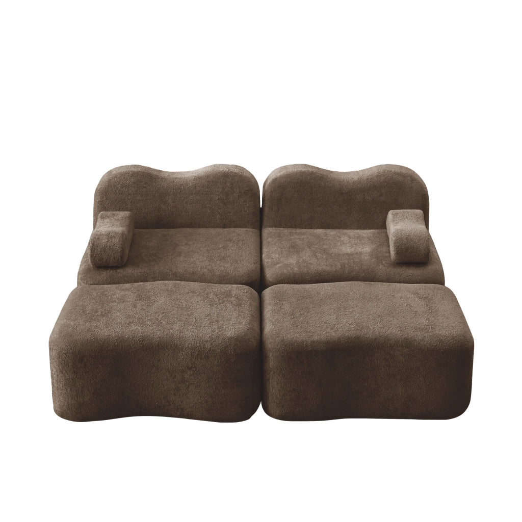 Divano Modulare 2 Posti con 2 Ottoman ¨C MINIMAL ¨C Tessuto Marrone, Braccioli Mobili