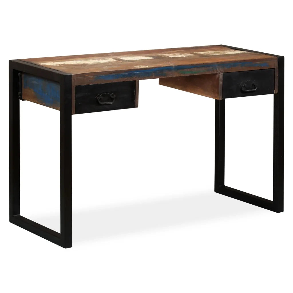 Scrivania a 2 Cassetti Legno Massello di Recupero 120x50x76 cm 244905