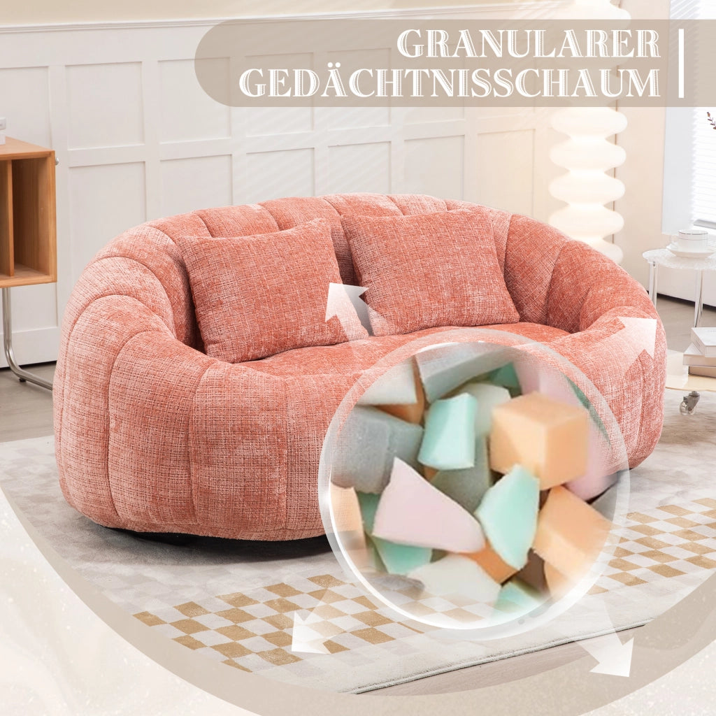 Poltrona Pouf con Braccioli Schienale Alto Ergonomico Schiuma Alta Densità Senza Montaggio in Ciniglia Rosa