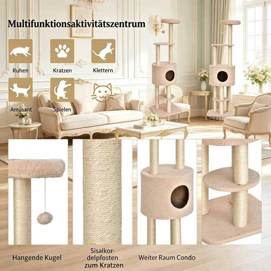 TIRAGRAFFI per gatti 45x40x148 cm Beige in truciolato e peluche