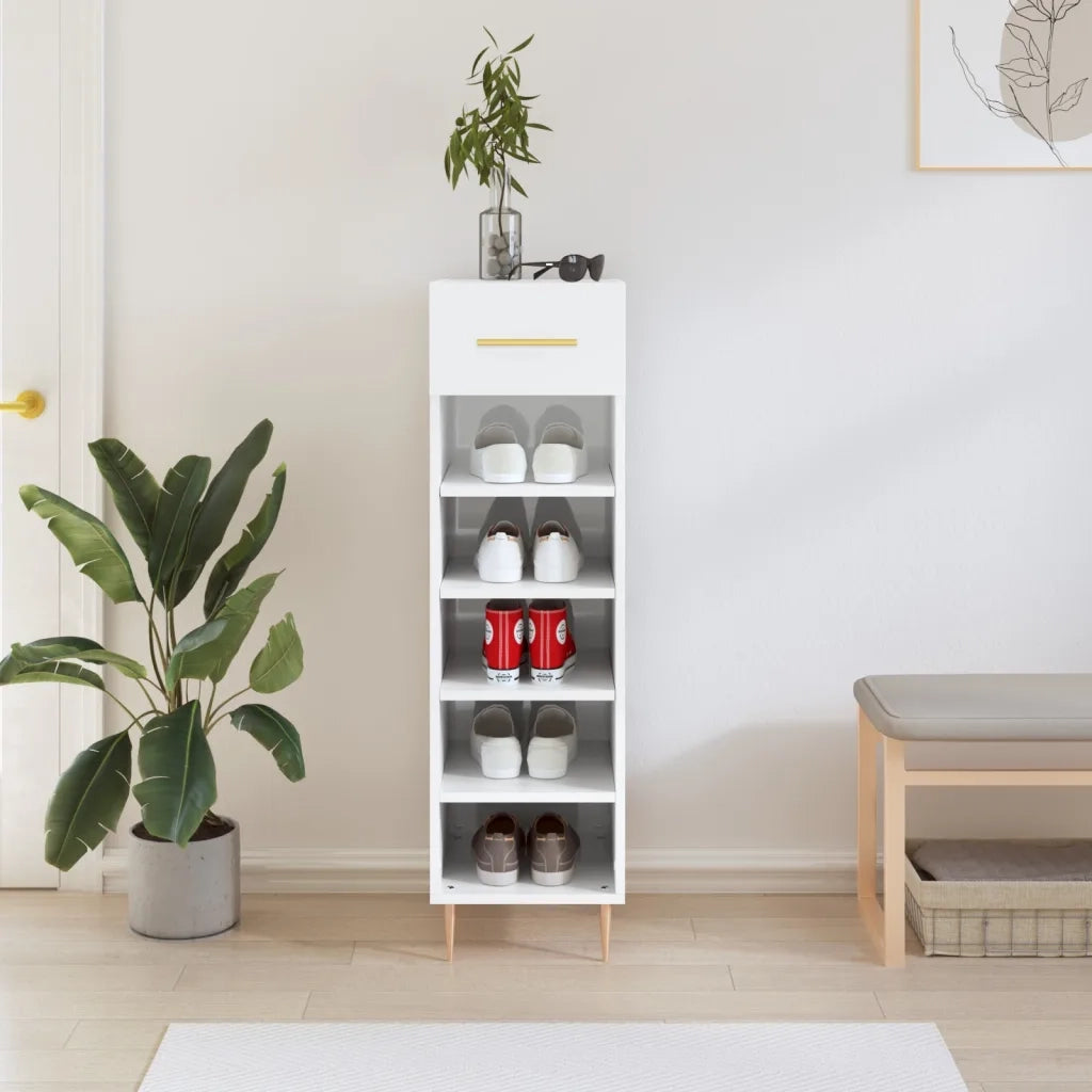 Scarpiera | Mobile per scarpe Bianco Lucido 30x35x105 cm in Legno Multistrato