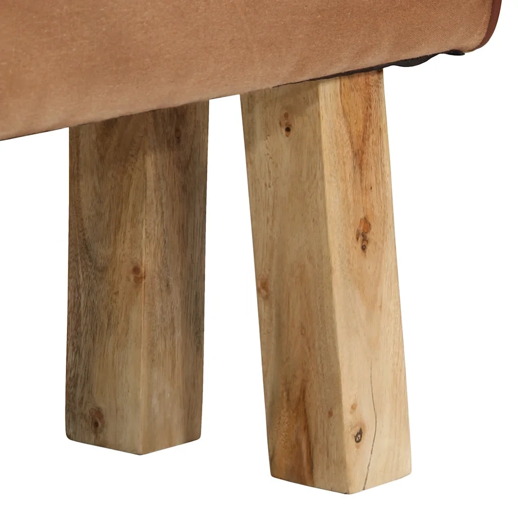 Panca da Palestra 160cm Vera Pelle Marrone e Massello di Acacia CFW4097964