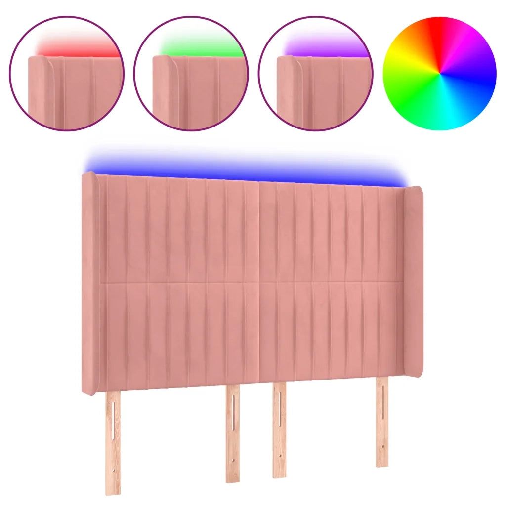 Testiera a LED rosa 147x16x118/128 cm in Velluto 3124339