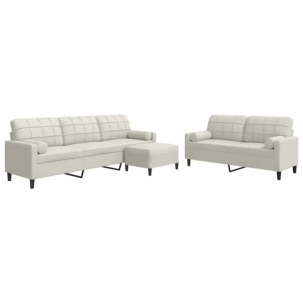 Set di Divani 3 pz con Cuscini e Rinforzi Crema in Velluto