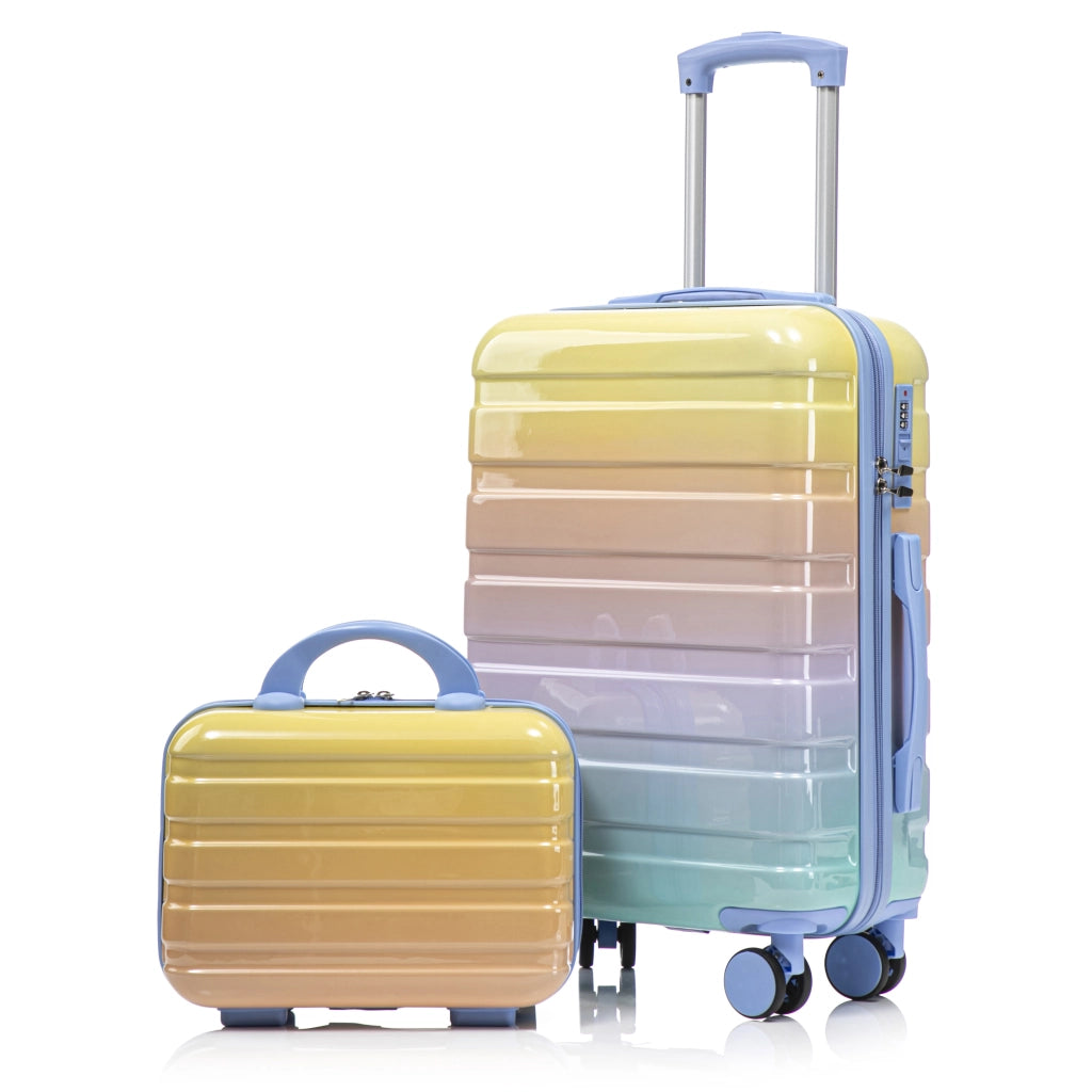 Set composto da due valigette girevoli in PC da 14"/20" con lucchetto a combinazione e trousse per cosmetici da 14" (gialla)