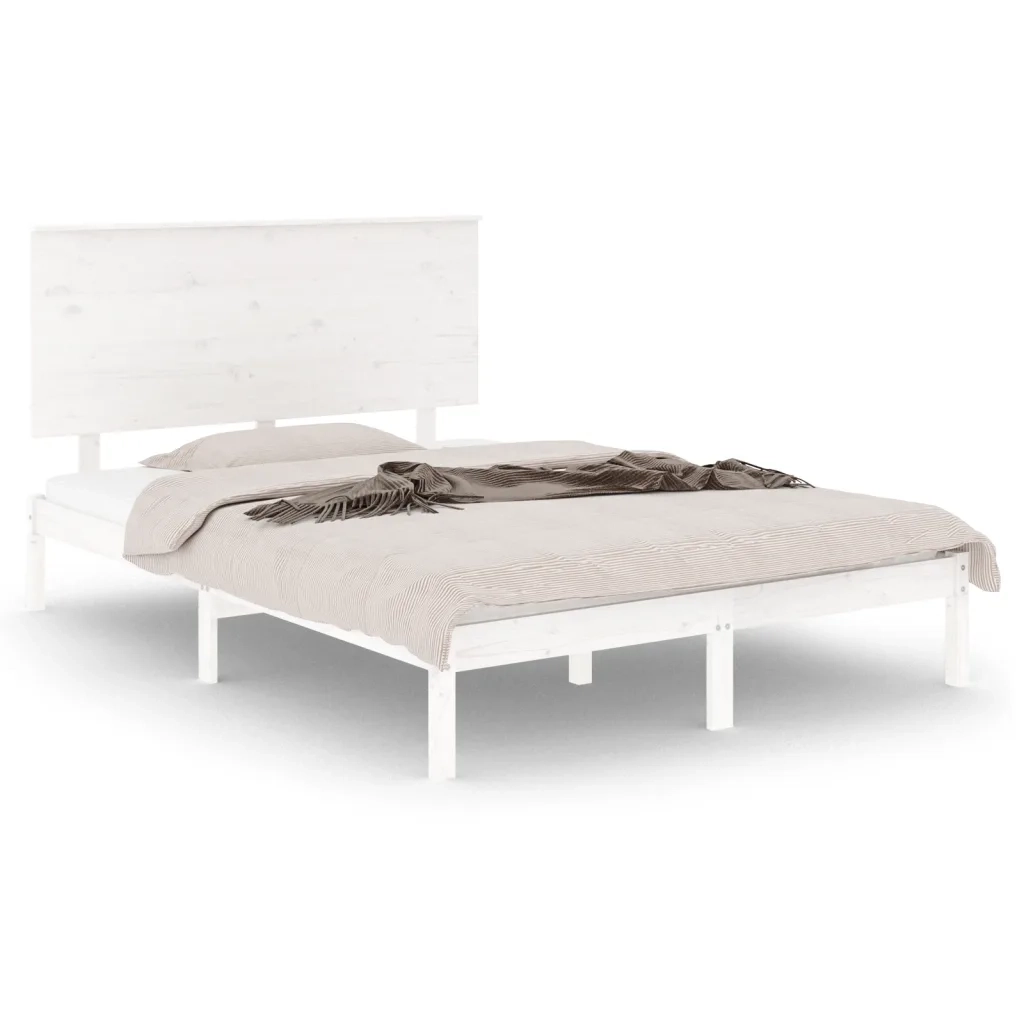 Letto matrimoniale | Letto per adulti | Giroletto senza Materasso Bianco 120x200 cm Legno Massello Pino