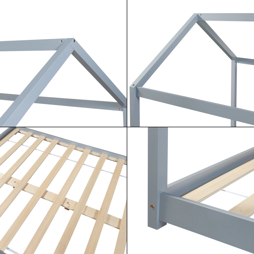 Letto per Cameretta Cerro a Forma di Casetta con Materasso 140 x 200 cm Grigio [en.casa]