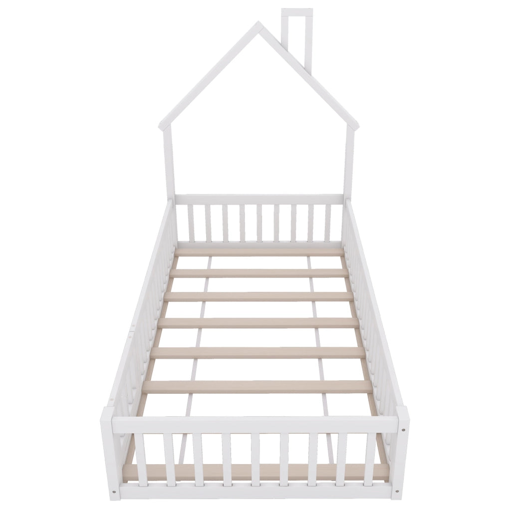 Letto a casetta con forma camino 90 x 200 cm, bianco