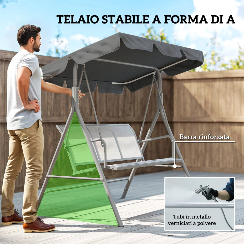 Dondolo 3 Posti ¨C Zephmum ¨C Grigio Metallo 171x108x154 cm