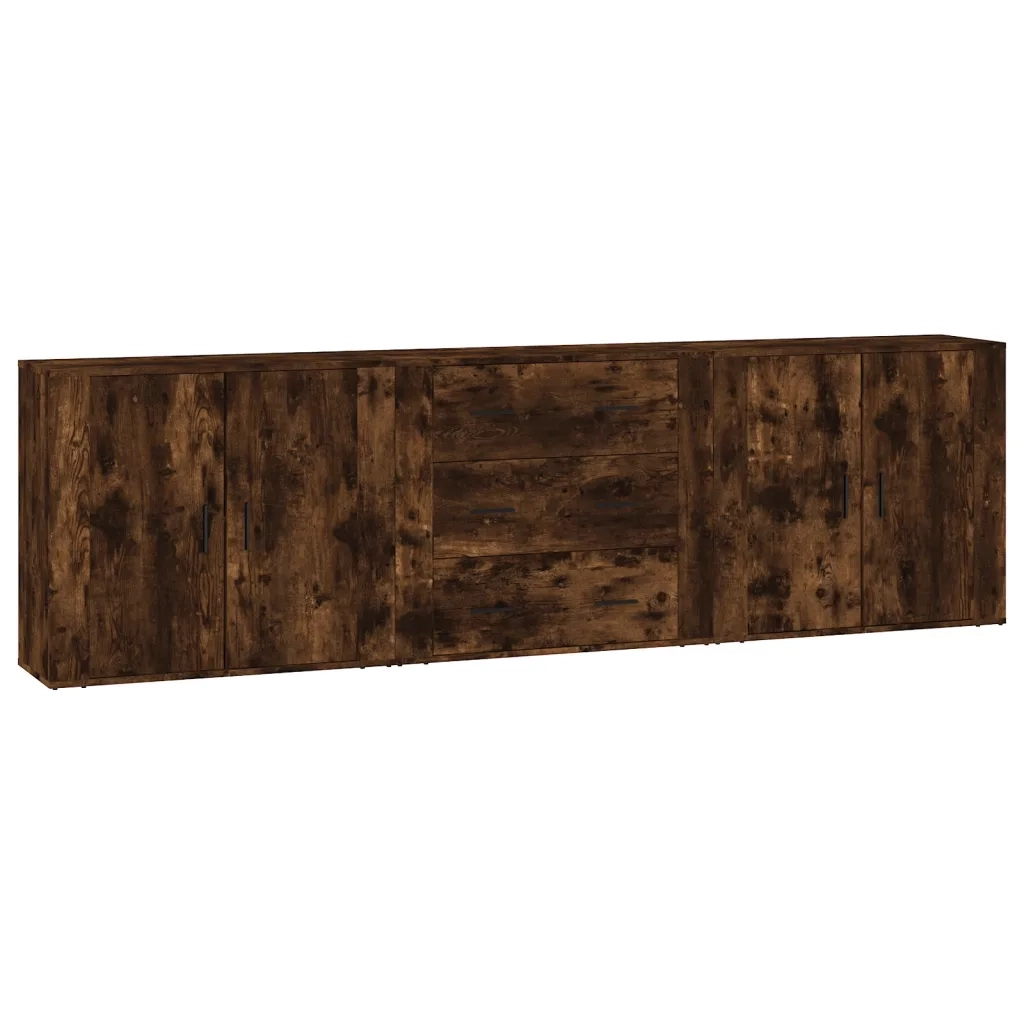 Credenze 3 pz | Madia | Buffet da pranzo | Armadio da pranzo Rovere Fumo in Legno Multistrato