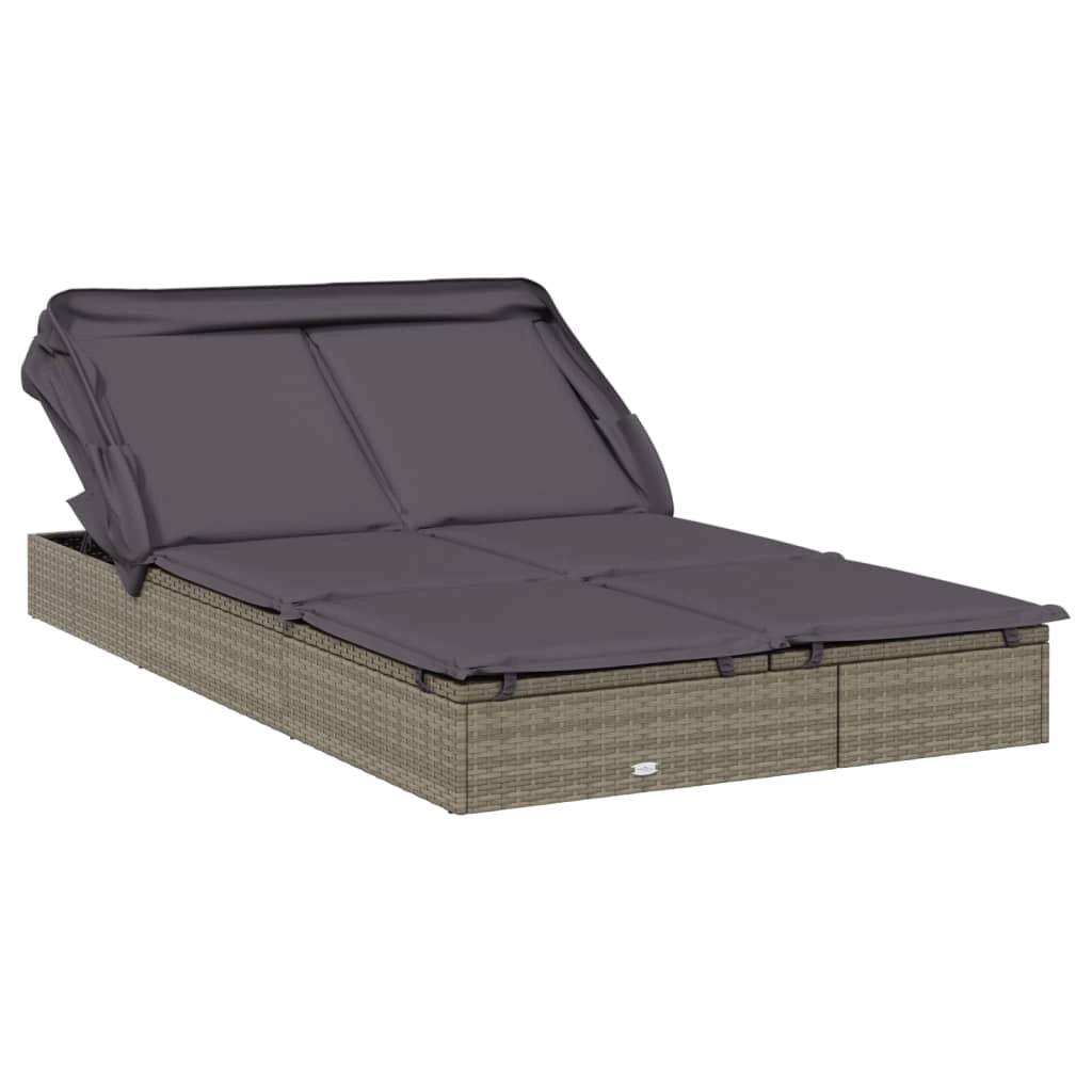 Lettino prendisole chaise longue a 2 posti con tettuccio pieghevole 213 x 118 x 97 cm grigio 02_0012187