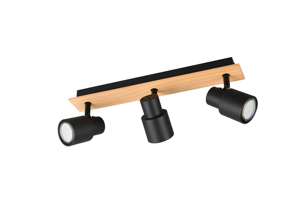 Barra 3 spots, metallo e legno, nero, L 45 cm, Pierre
