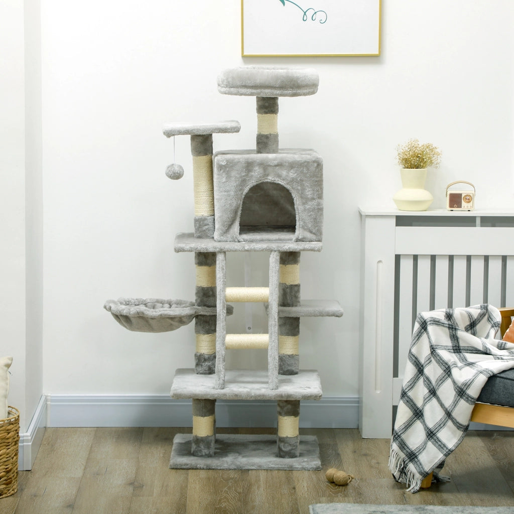 Albero per gatti con grattatoi, nicchie, piattaforme, scala e amaca ¨C zephmum ¨C grigio
