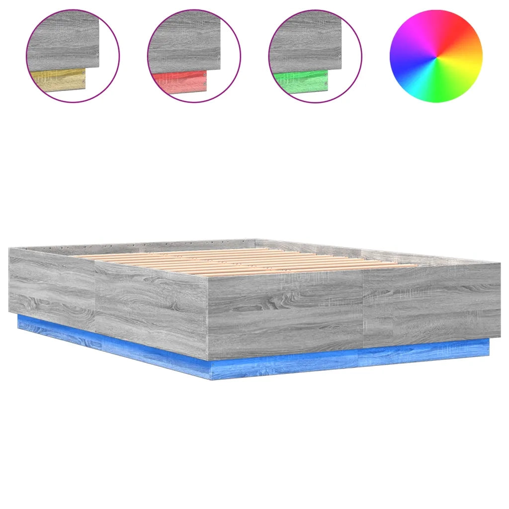 Letto matrimoniale | Letto per adulti | Giroletto Luci LED Grigio Sonoma 120x200 cm Legno Multistrato