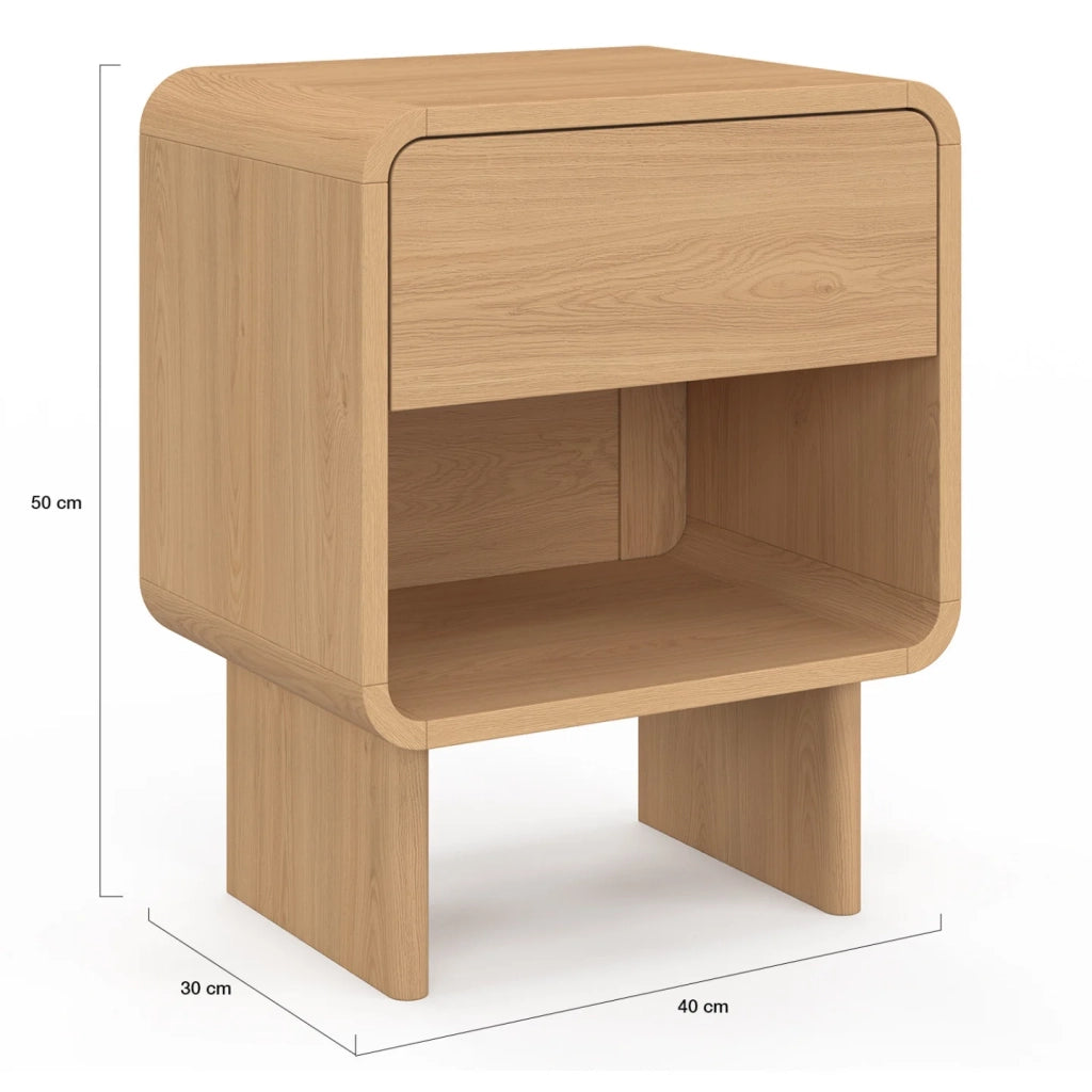 IDMarket - Set di 2 comodini CAPUCINE con 1 cassetto e 1 nicchia, effetto faggio, dal design arrotondato
