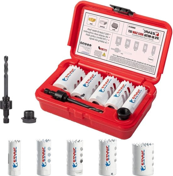 Set di punterie a foro 7 in 1 per legno, gesso e metalli teneri - Set di punterie a foro bimetallico con punte