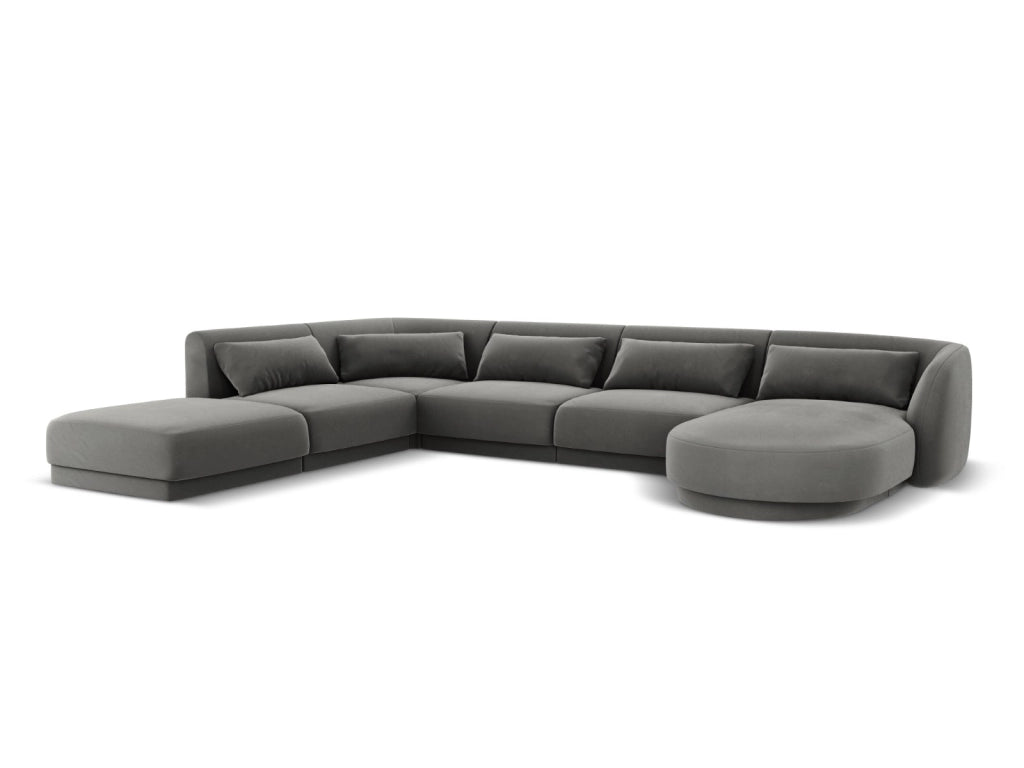 Cosmopolitan Design - Divano panoramico sinistro "Tulum" 6 posti in velluto grigio chiaro 