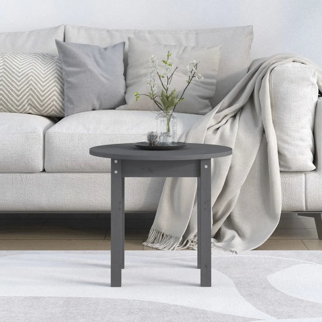 Tavolino da Salotto Grigio Ø 45x40 cm in Legno Massello di Pino 822334