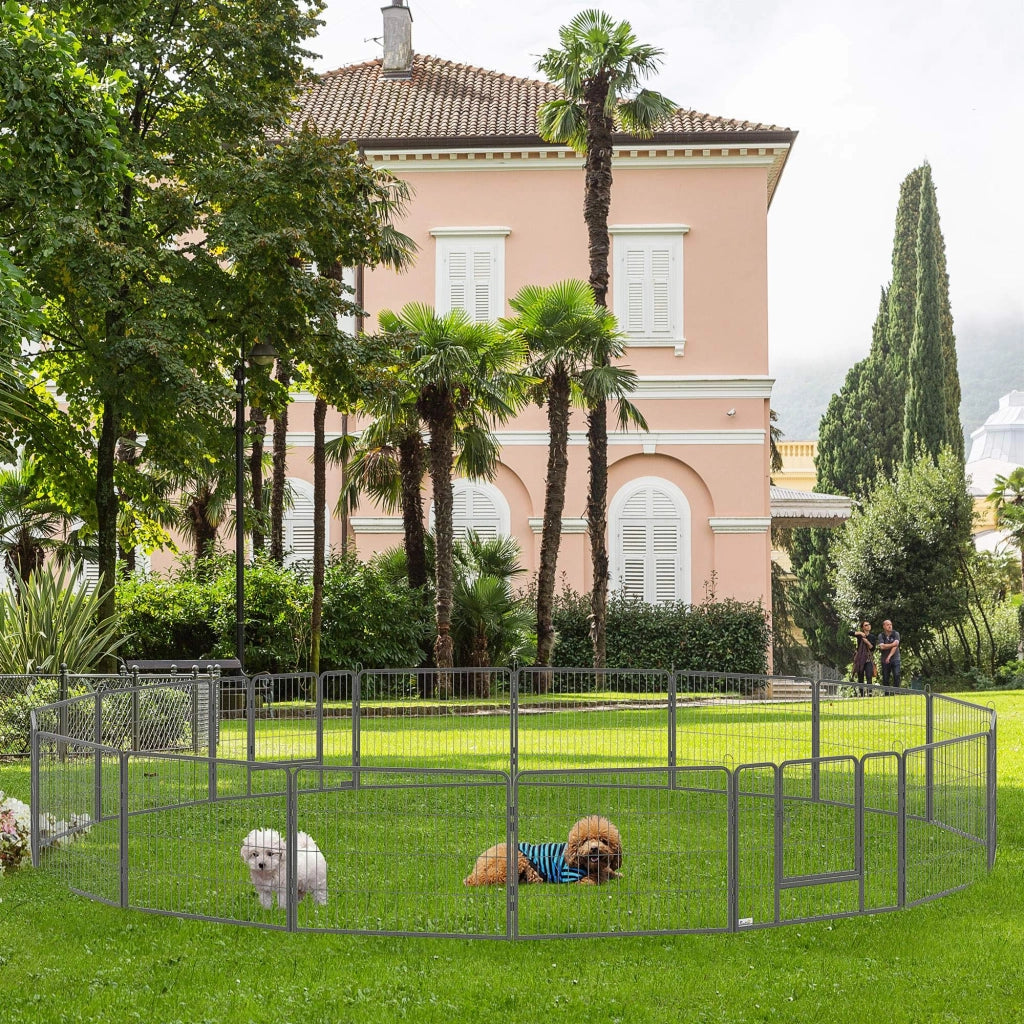 Box per cuccioli, altezza 60 cm, 16 segmenti, box per animali domestici, cancelletto per cuccioli, box personalizzabile, con 2 porte, acciaio