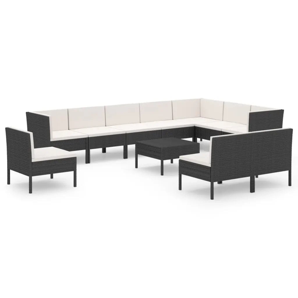 Set Divani da Giardino 11 pz con Cuscini in Polyrattan Nero 3094452