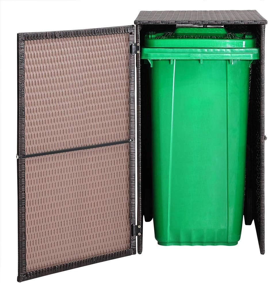 Box di Rivestimento per Cassonetti della Spazzatura fino a 240 L Coperchio Ribaltabile Polirattan