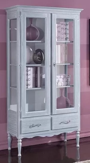 Vetrina 2 porte 2 cassetti in legno shabby azzurro l.102 p.42 h.191 - Mobili 2G
