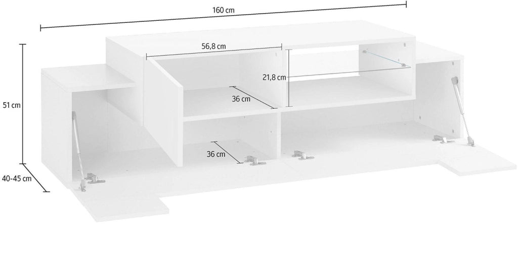 Mobile TV 3 Ante 160x40-45x51 cm New Coro Bianco Lucido e Acero Pereira