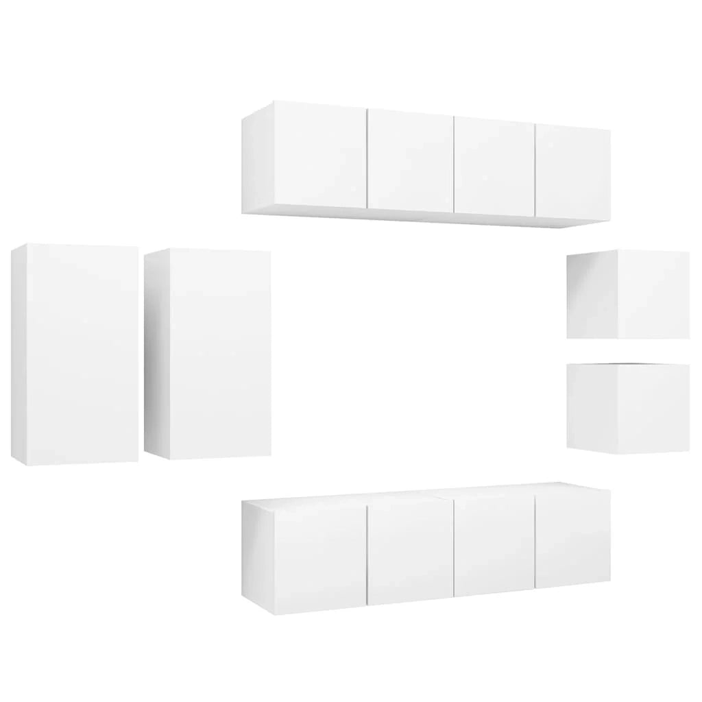 Set di mobili da 8 pezzi tra cui armadio credenza mobile TV televisore per soggiorno camera da letto salotto legno ingegnerizzato bianco 02_0025227