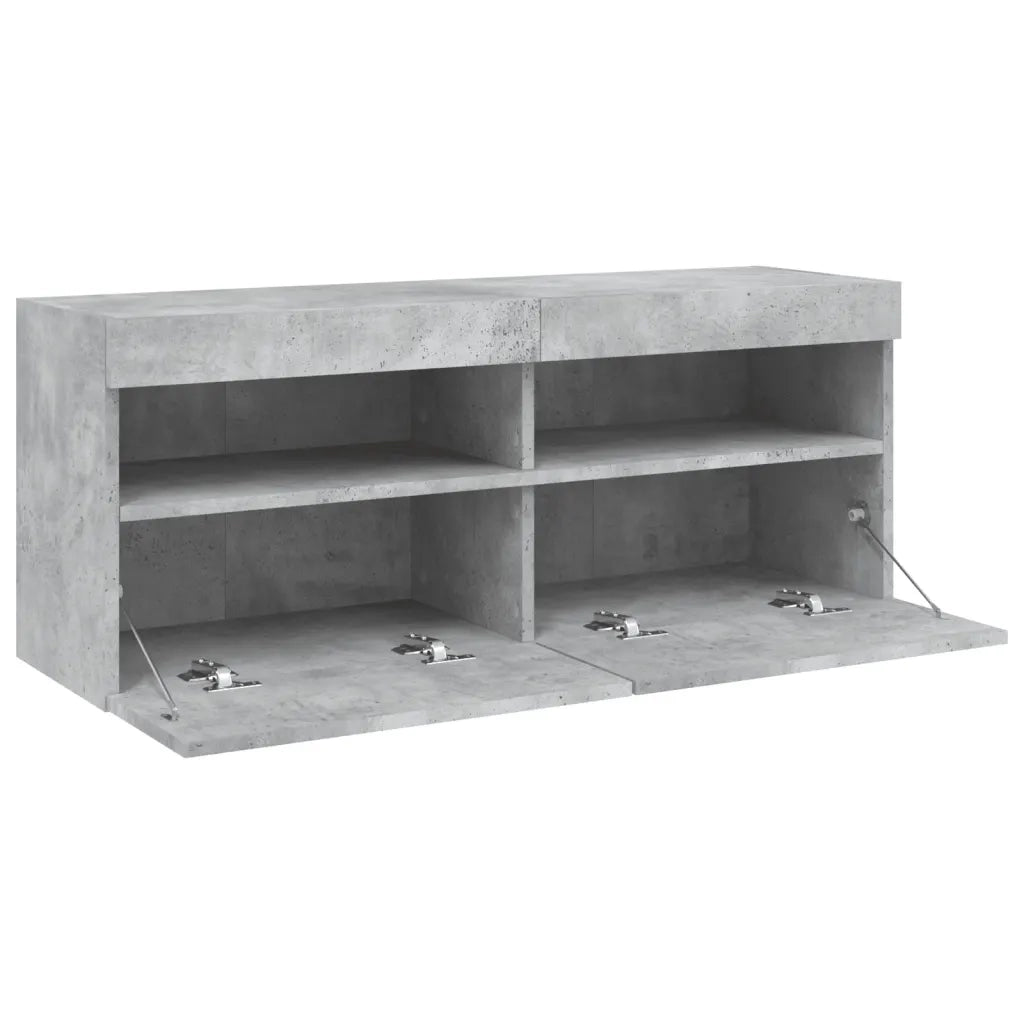 Mobile TV a Parete | Armadietto TV | Mobile Porta TV con Luci LED Grigio Cemento 100x30x40 cm