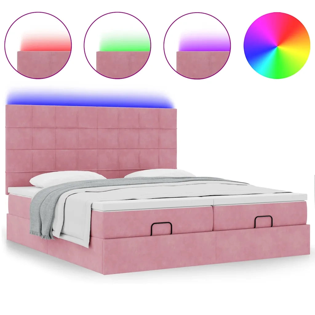 Struttura Letto Pouf con Materassi Rosa 160x200 cm Velluto 3314620