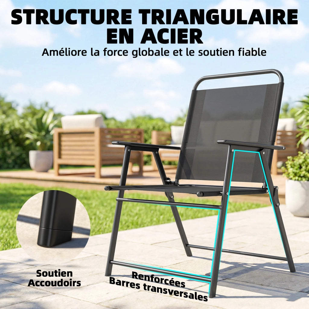 Sedia da giardino pieghevole con braccioli ¨C Zephmum ¨C Nero, Textilene