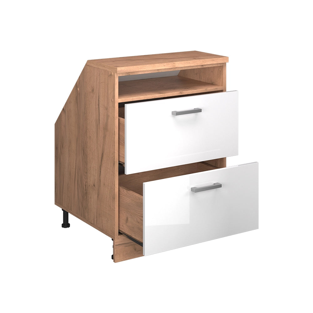 Mobile sottotetto Rion Bianco lucido/Rovere dorato 60 x 83.8 cm con 2 cassetti, carcassa 60 cm profondità Vicco