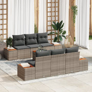 Set Divano Giardino 7 Pezzi Cuscini Grigio Polyrattan Acacia