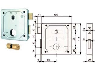 SERRAT. APPLIC. CANCELLI 2 MAND. E SCR. SEP. + QUADRO CIL. TONDO 437- - mm.55 - cil. tondo ø mm.26x54 (27x27) (437.55.0) - 2 pezzi MG